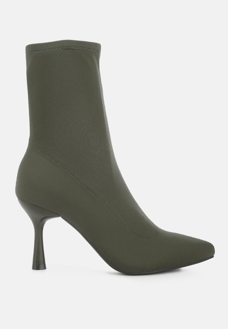 Zudio Solid Mid Heel Sock Boots - Khaki