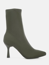 Zudio Solid Mid Heel Sock Boots - Khaki