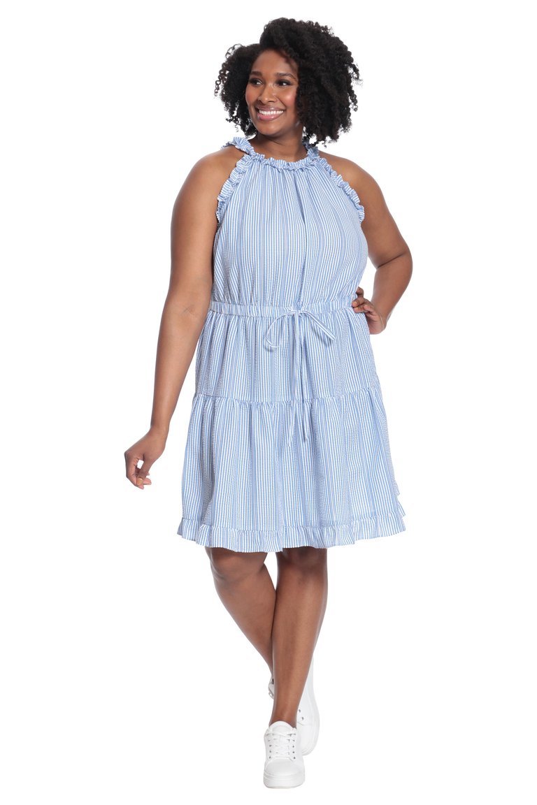 Curve Micah Dress - Blue/White