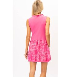 Floral Linen Ruffle V- Neck Short Dress
