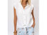 Linen Button Front Ruffle Sleeve Top - White