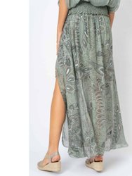Palm Leaf Print Long Skirt