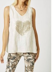 Sequin Heart "Believe" Tank Top - Taupe