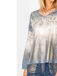 Shimmer V Neck Cheetah Print Sweater - Blue