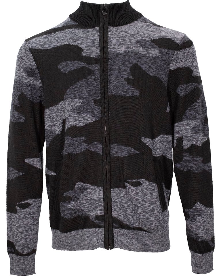 Carlo Charcoal Camo Full Zip Sweater - Charcoal Camo