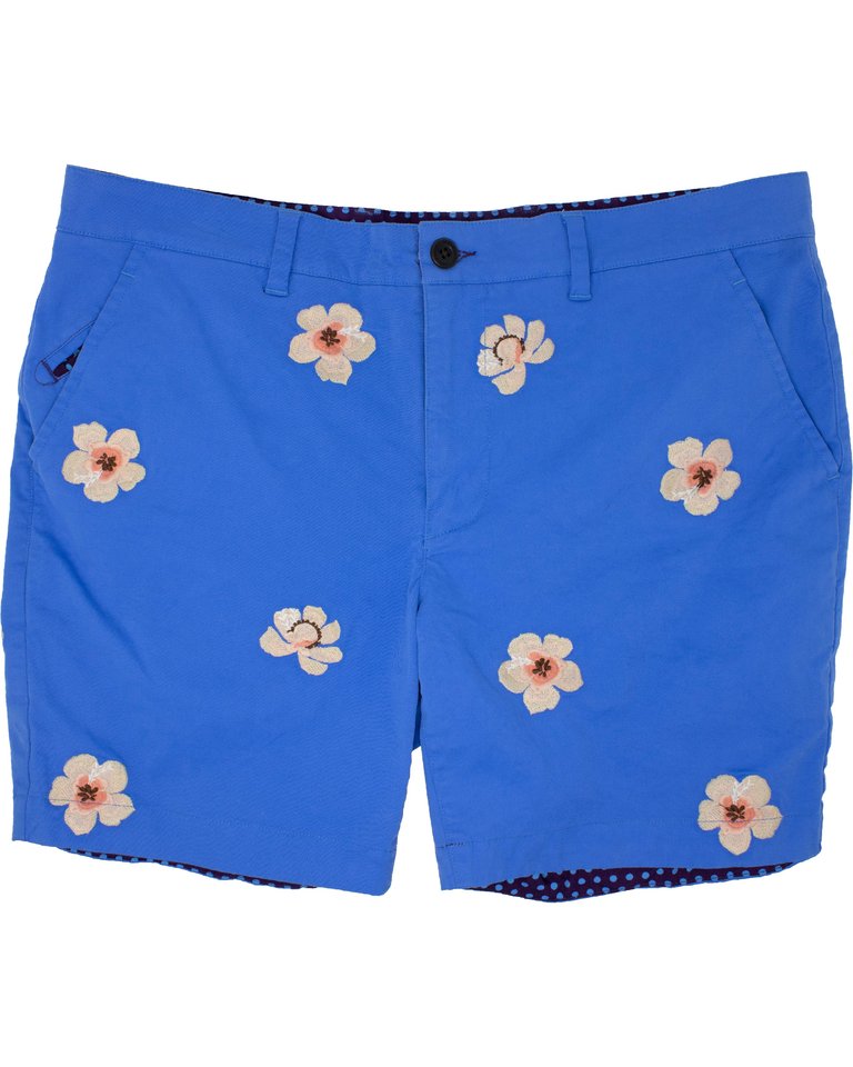 Edward Blue Flower Embroidery Shorts - Blue Flower