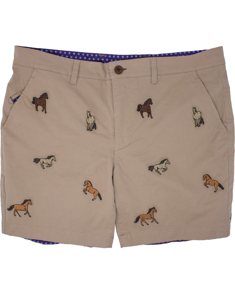 Edward Horse Sand Embroidery Shorts - Horse Embroidery Sand