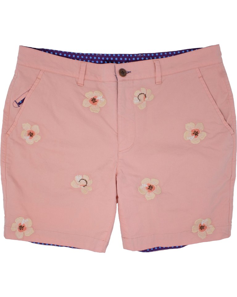 Edward Peach Flower Embroidery Shorts - Peach Flower