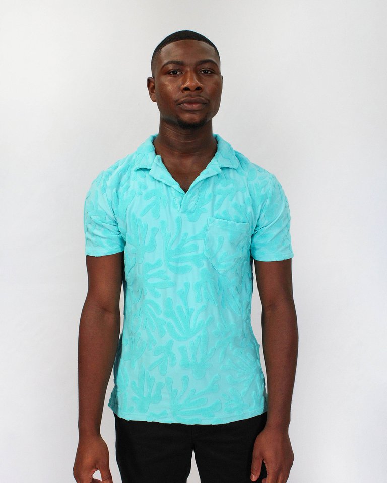 Johnny Coral Towel Polo Shirt In Lagoon - Lagoon Coral