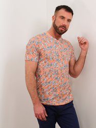 Maze Blossom Canvas V-Neck Tee - Coral