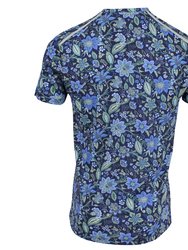 Maze Floral Canvas V-Neck Tee - Navy