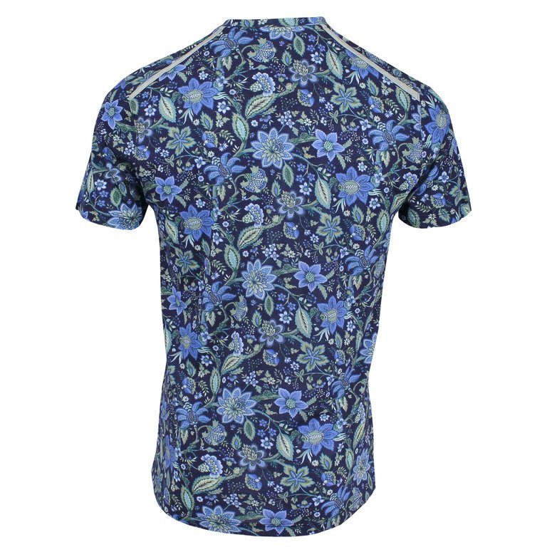 Maze Floral Canvas V-Neck Tee - Navy