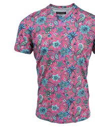 Maze Floral Canvas V-Neck Tee - Pink - Pink