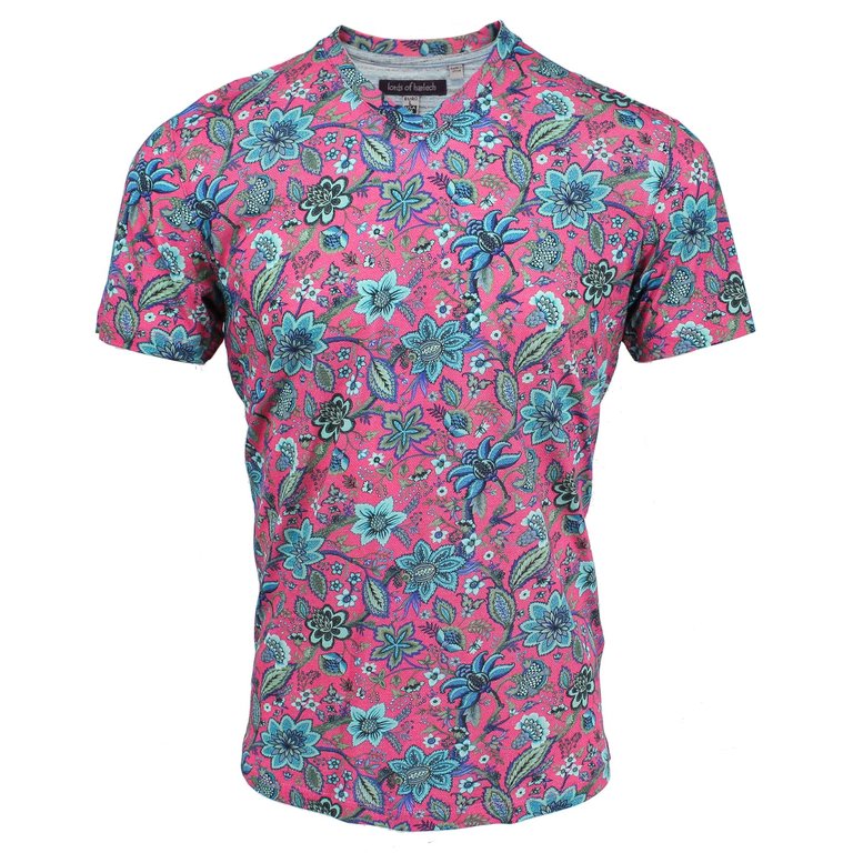 Maze Floral Canvas V-Neck Tee - Pink - Pink