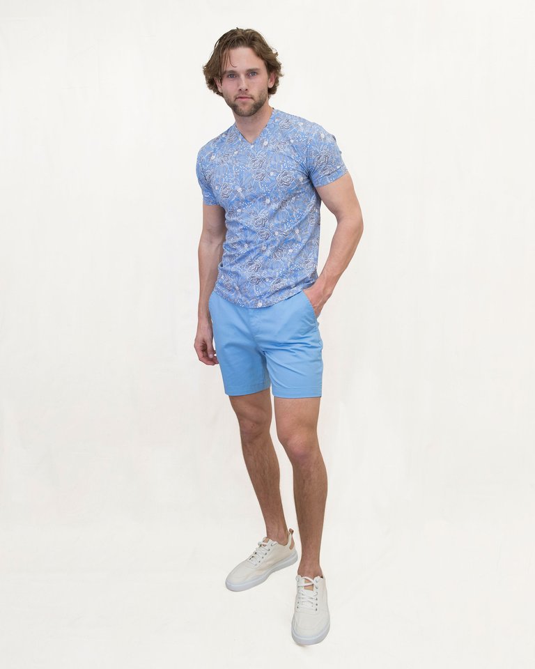 Maze Handcut Floral V Neck Tee - Blue