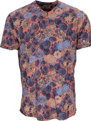 Maze Mums Floral Peach V-Neck Tee - Mumms Floral Peach