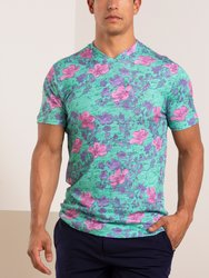 Maze Oriental Hibiscus V-Neck Tee - Jade - Jade