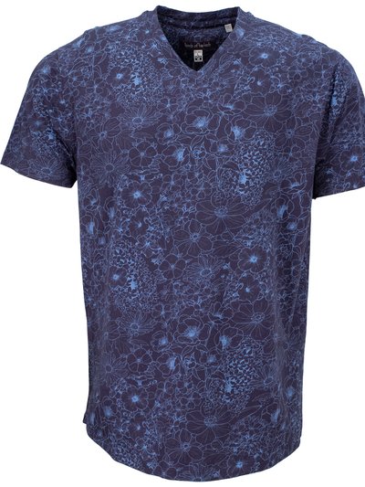 Lords of Harlech Maze Outline Floral V-neck Tee - Navy product