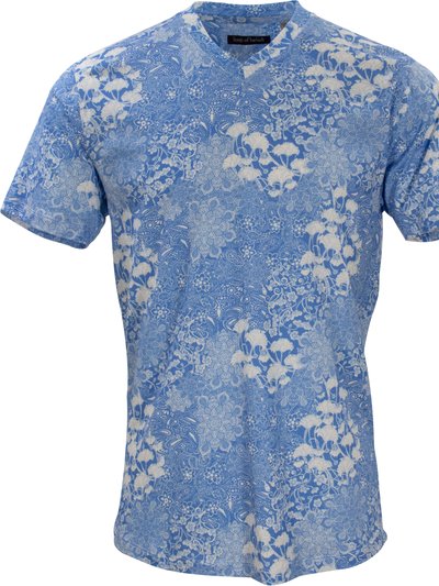 Lords of Harlech Maze Paisley Floral Blue V-Neck Tee product