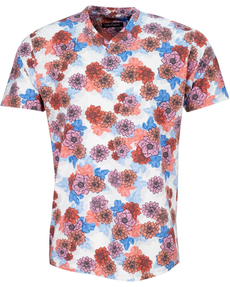 Maze Snap Floral V-Neck Tee - Melon - Maze Snap Floral Melon