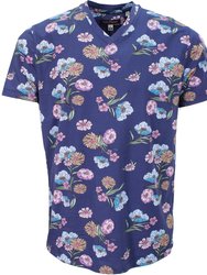 Maze Spaced Floral V-Neck Tee - Navy