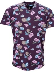 Maze Spaced Floral V-Neck Tee -  Plum - Maze Spaced Floral Plum