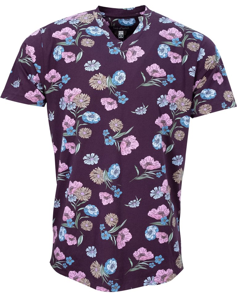 Maze Spaced Floral V-Neck Tee -  Plum - Maze Spaced Floral Plum