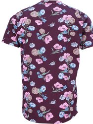 Maze Spaced Floral V-Neck Tee -  Plum