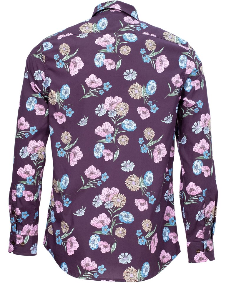 Nigel Spaced Floral Shirt - Plum