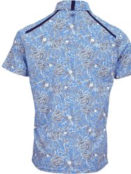Pietro Handcut Floral Polo Shirt - Blue