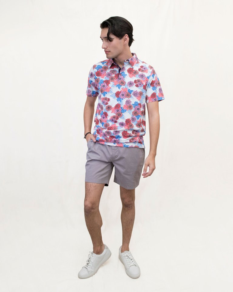 Pietro Snap Floral Polo Shirt - Melon