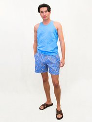 Silus Handcut Floral Interlock Shorts - Blue