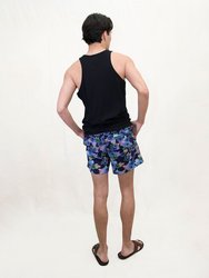 Silus Snap Floral Interlock Shorts - Navy