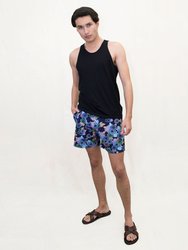 Silus Snap Floral Interlock Shorts - Navy