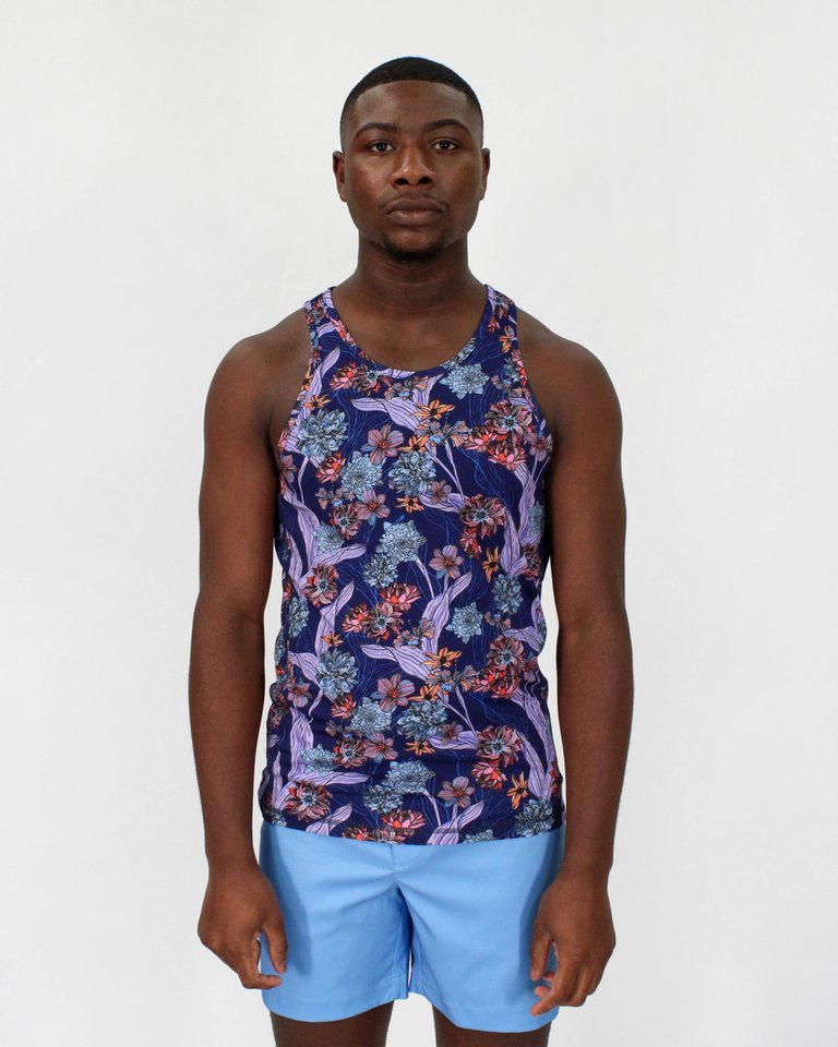 Tedford Ocean Floral Tank In Navy - Ocean Floral Navy