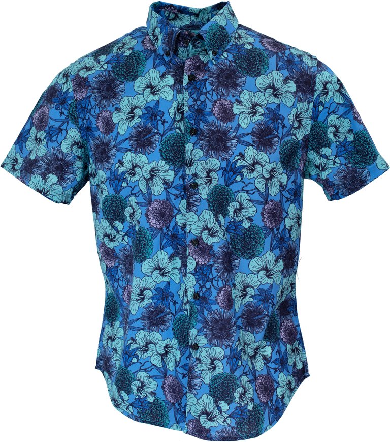 Tim Hibiscus Garden Shirt In Blue - Hibiscus Garden Blue