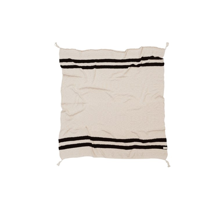 Knitted blanket Stripes Natural-Black/ Natural-Burgundy/ Natural-Grey - Natural - Black