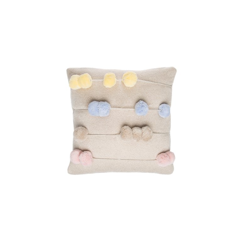 Knitted Cushion, Counting Frame - OS - Dune White Sky blue, Banana, Pink Pearl