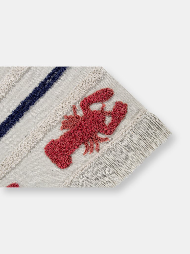 Mini Lobster Washable Rug, Ivory/Red