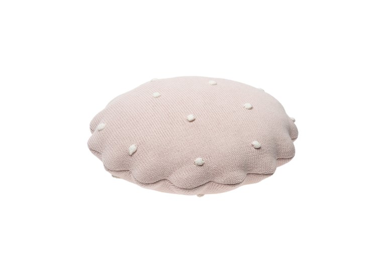 Round Knitted Biscuit Cushion, Pink - OS