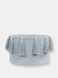 Tassels Basket, Natural - OS - Soft Blue
