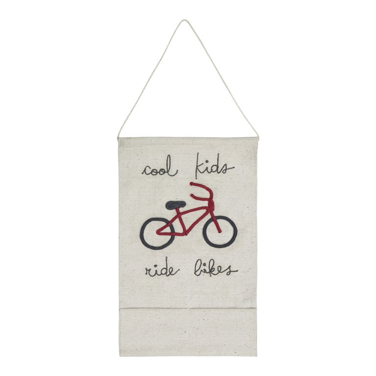 Wall pocket hanger Cool Kids Ride Bikes - Natural, Dark Grey, Dark Red