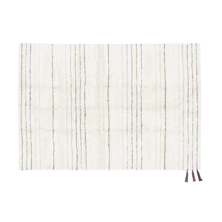 Woolable rug Arona - 4' 7" x 2' 7" - Sheep White. Stripes in Pink Bloom, Sandstone, Smoke Blue, Misty Rose, Honey Dew, Almond Frost, Quartz, Charcoal, Frosted Rose, Moonlight and Walnut
