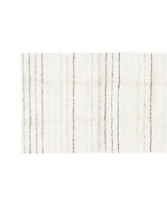 Woolable rug Arona - 4' 7" x 2' 7" - Sheep White. Stripes in Pink Bloom, Sandstone, Smoke Blue, Misty Rose, Honey Dew, Almond Frost, Quartz, Charcoal, Frosted Rose and Moonlight and Walnut