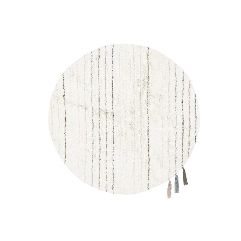 Woolable rug Arona Round - 4' x 4' - Sheep White. Stripes in Pink Bloom, Sandstone, Smoke Blue, Misty Rose, Honey Dew, Almond Frost, Quartz, Charcoal, Frosted Rose, Moonlight and Walnut.