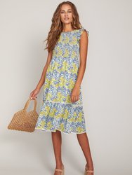 Blossom And Bloom Midi Dress - BLUE YELLOW FLORAL