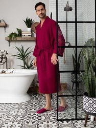 Waffle Kimono Spa Bathrobe for Men -  Absorbent, Lightweight Cotton Robe
