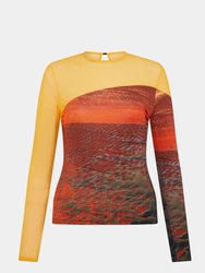 Long Sleeved Seamed Top Orange-Painted Sunset - Orange-Painted Sunset