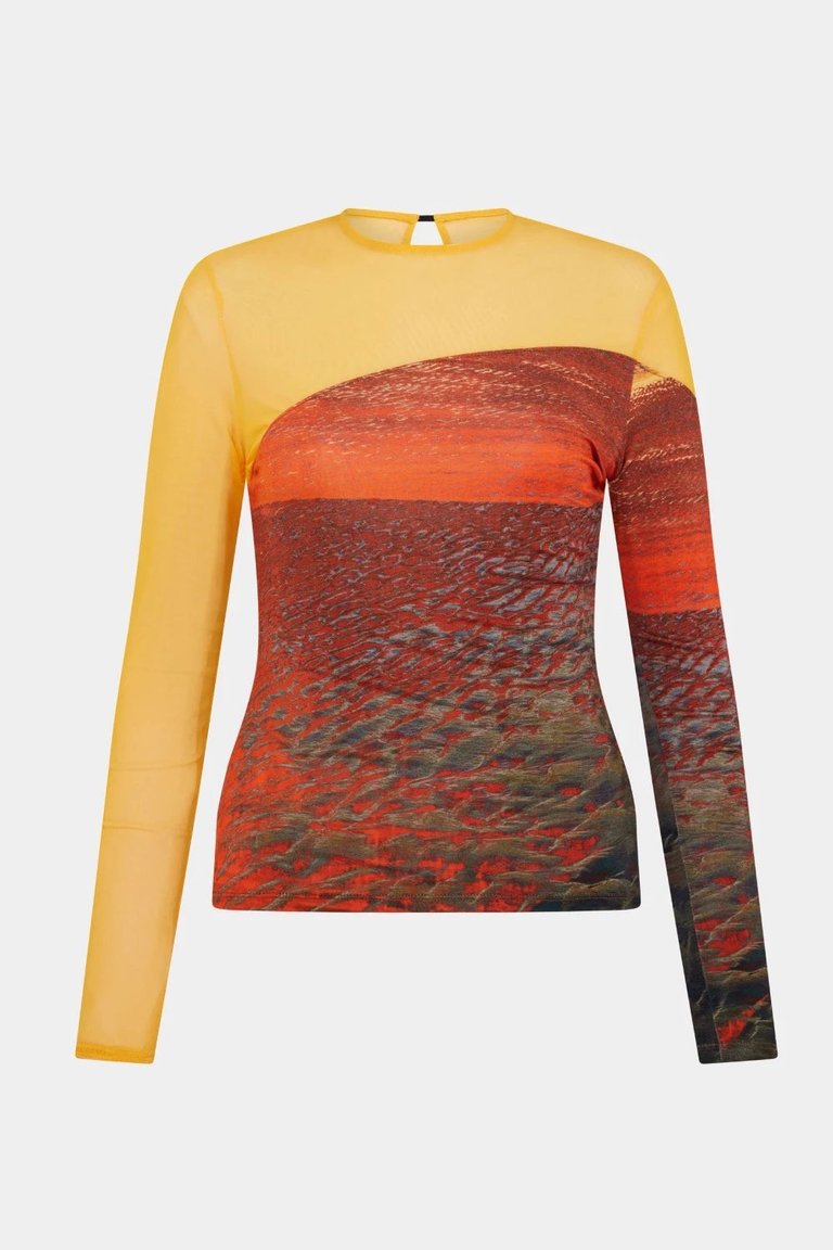 Long Sleeved Seamed Top Orange-Painted Sunset - Orange-Painted Sunset