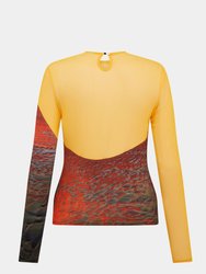 Long Sleeved Seamed Top Orange-Painted Sunset